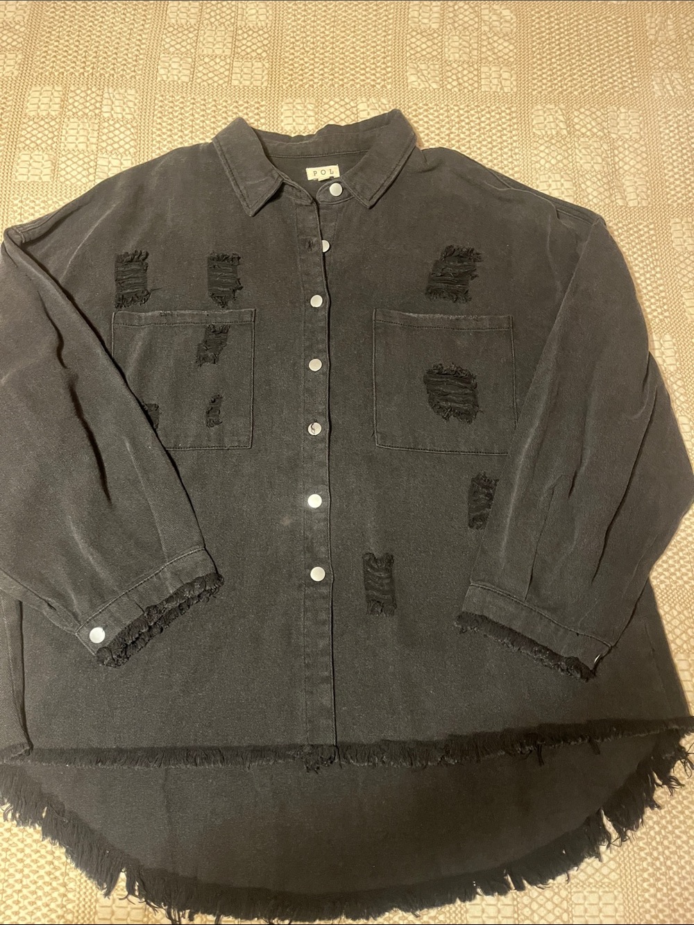 POL distress black denim Shacket